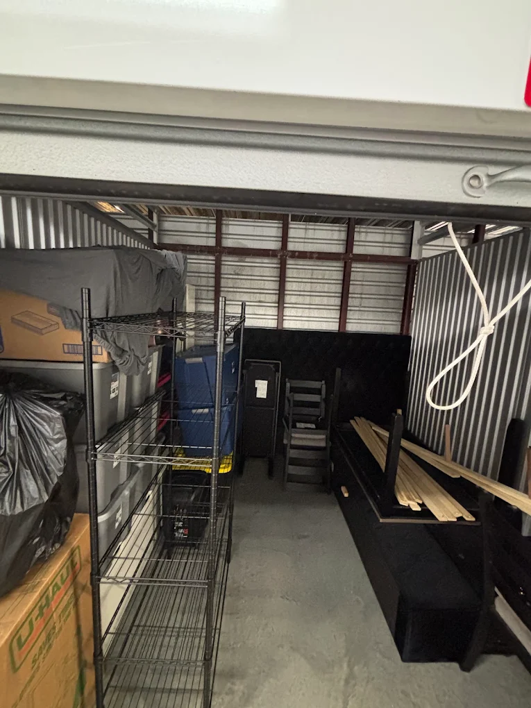 An organized storage unit loaded by Big Guy Moving